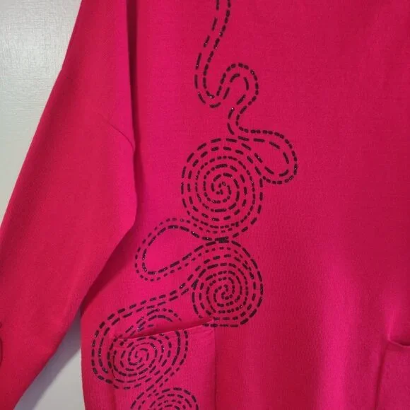 Cartise Red Sweater Top Black Sequins Festive Casual Bohemian Women Small - Picture 4 of 8